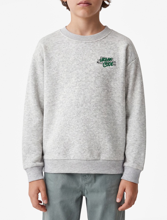 Erkek Çocuk Şardonlu Bisiklet Yaka Uzun Kollu Baskılı Sweatshirt