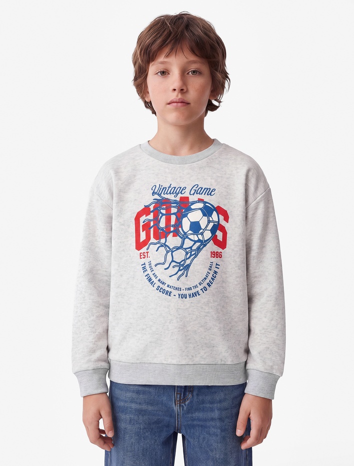 Erkek Çocuk Şardonlu Uzun Kollu Bisiklet Yaka Baskılı Sweatshirt