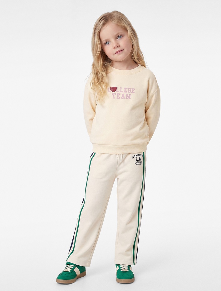 Kız Bebek Viskon Karışımlı Bisiklet Yaka Uzun Kollu Baskılı Sweatshirt
