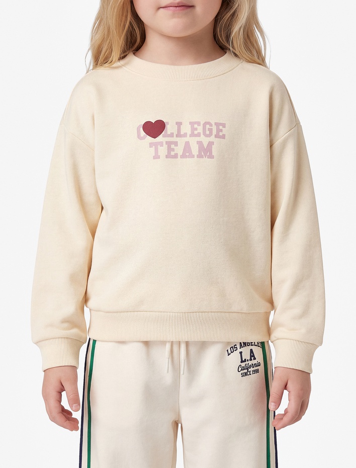 Kız Bebek Viskon Karışımlı Bisiklet Yaka Uzun Kollu Baskılı Sweatshirt
