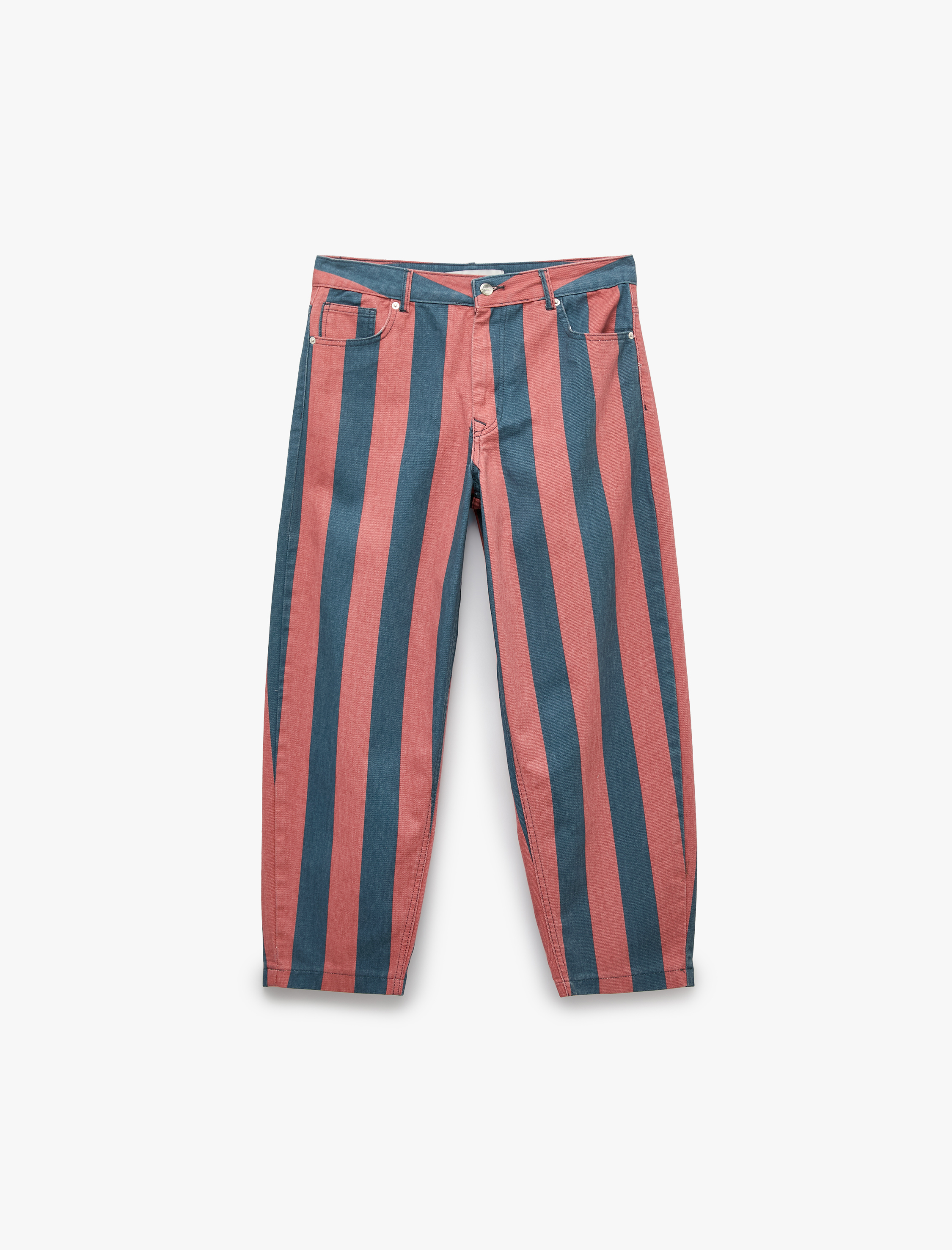   Normal Bel Pamuklu Düz Paça Tapered Fit Çizgili Denim Pantolon - Tapered Jeans