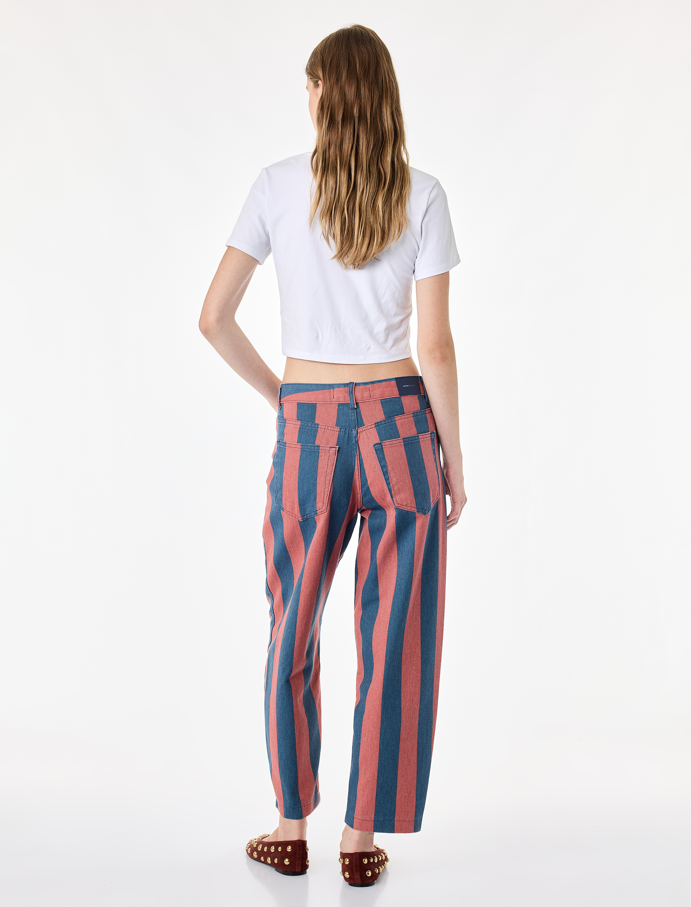   Normal Bel Pamuklu Düz Paça Tapered Fit Çizgili Denim Pantolon - Tapered Jeans