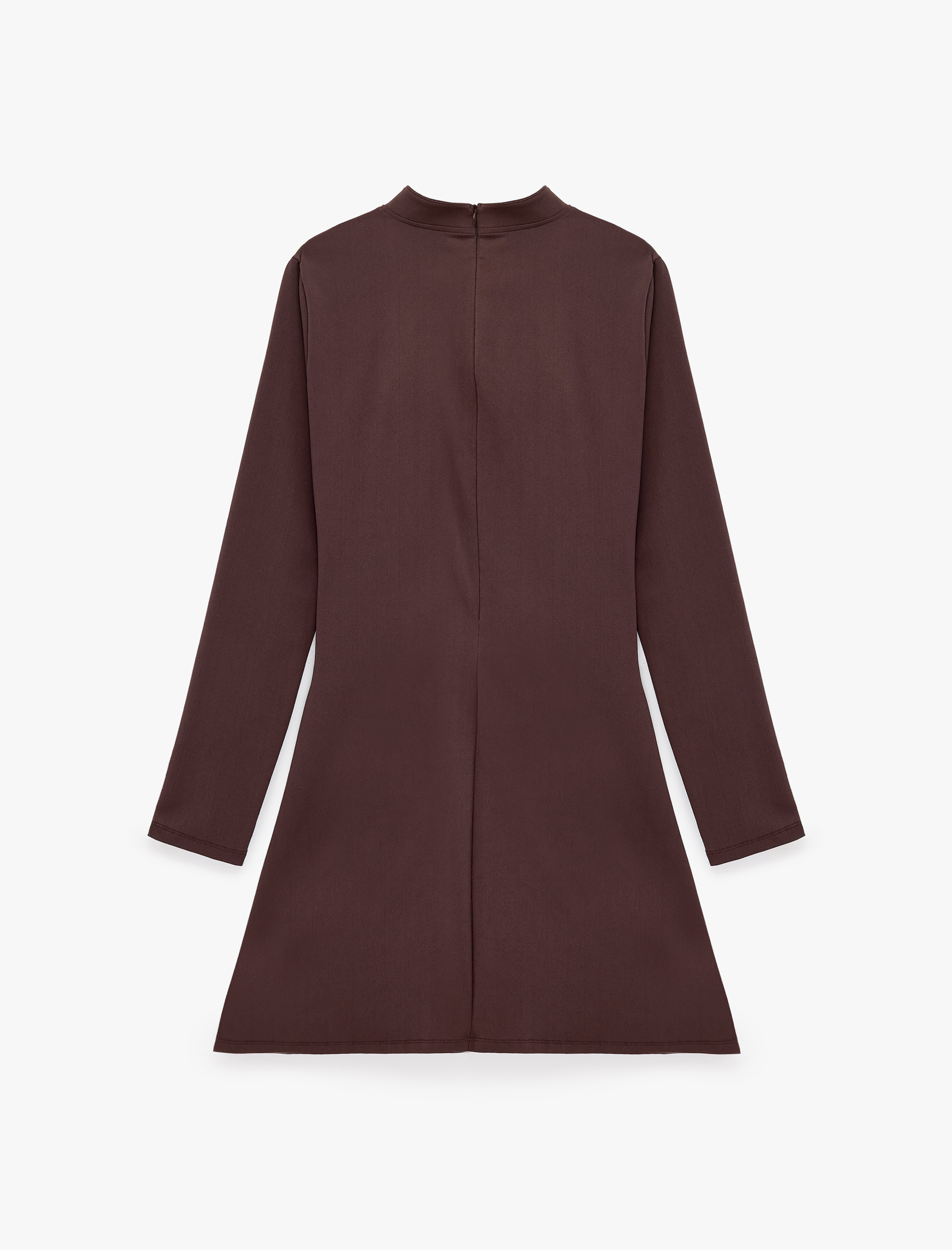  Pencere Detaylı A Kesim Qipao Yaka Fiyonklu Uzun Kollu Krep Mini Elbise