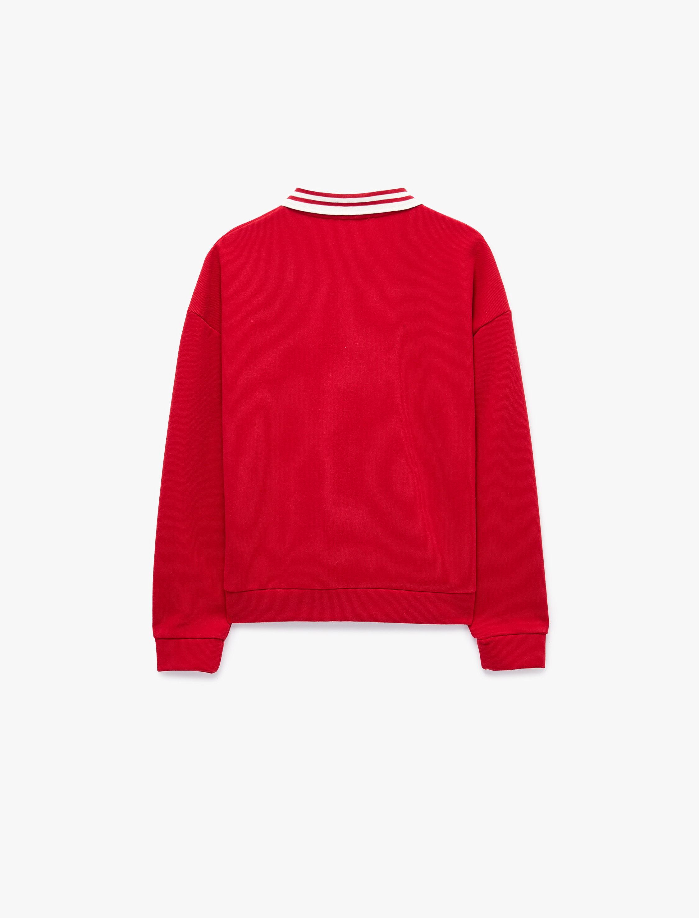   Rahat Kalıp Düğmeli Uzun Kollu Çizgili Polo Yaka Sweatshirt