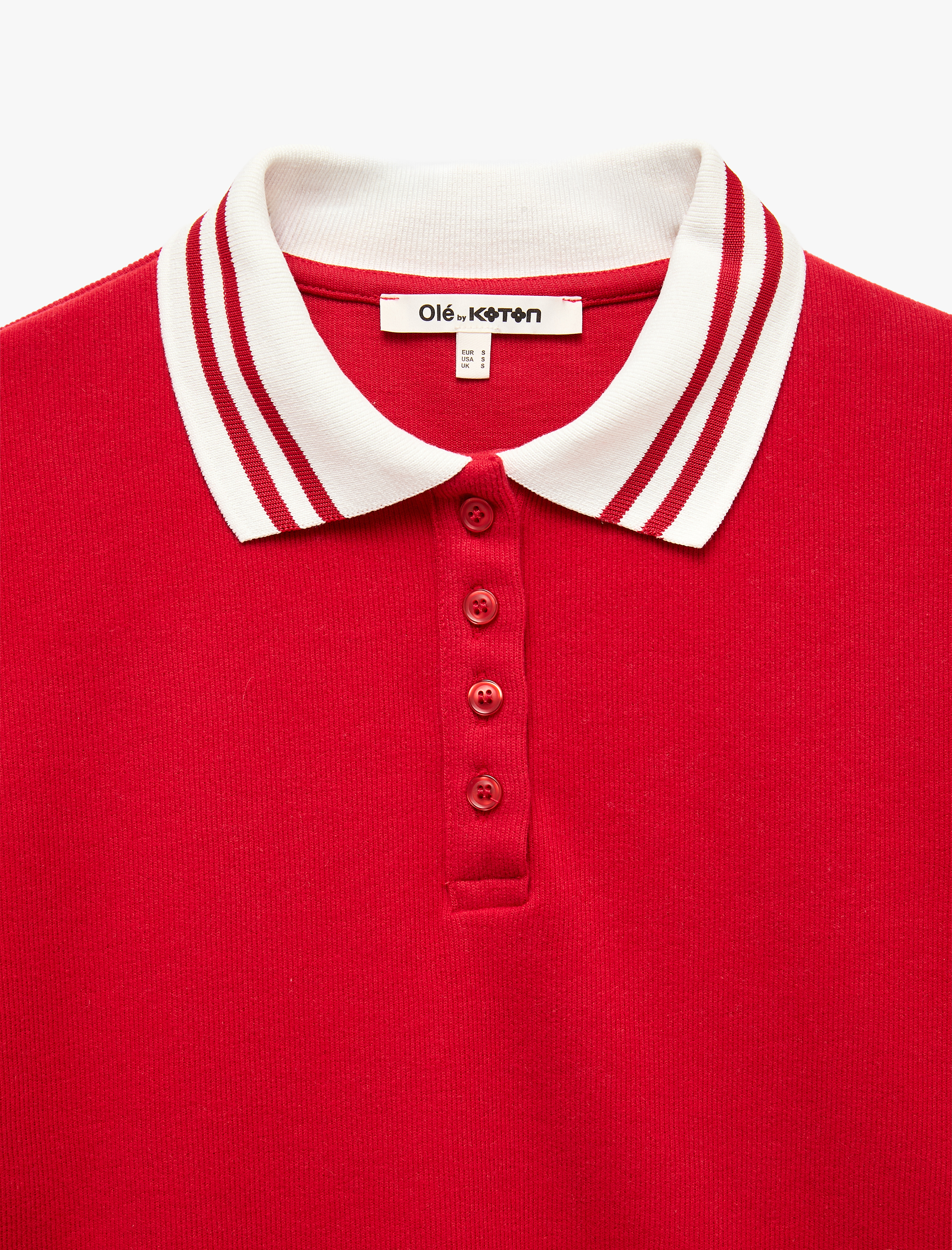   Rahat Kalıp Düğmeli Uzun Kollu Çizgili Polo Yaka Sweatshirt