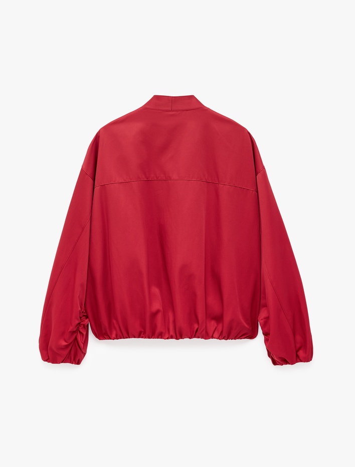  Cepli Uzun Kollu Hafif Dik Yaka Şal Yaka Oversize Gabardin Bomber Ceket