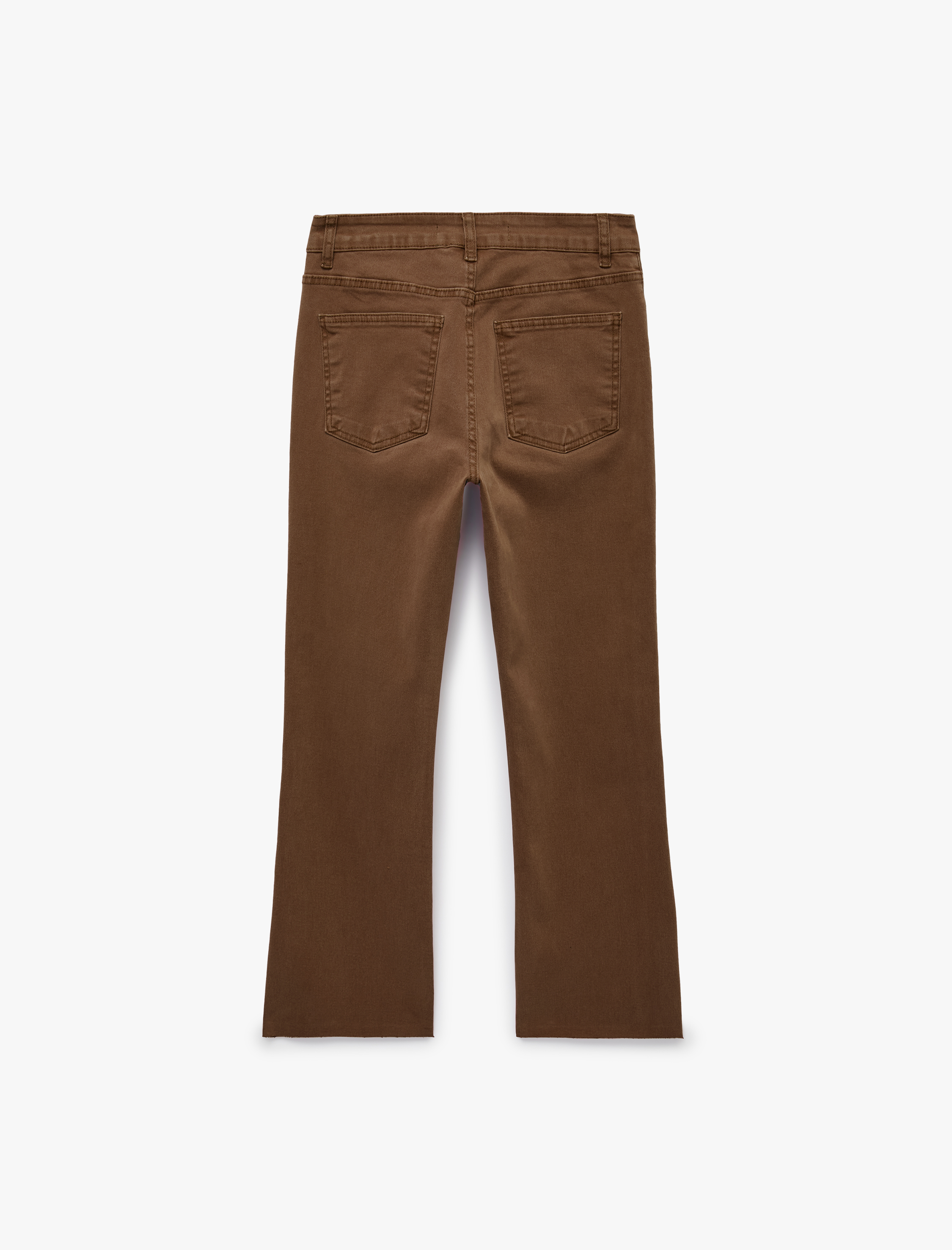   Pamuklu Dar Kalıp Düğmeli Cepli İspanyol Paça Crop Jean Pantolon -  Kick Flare Jeans