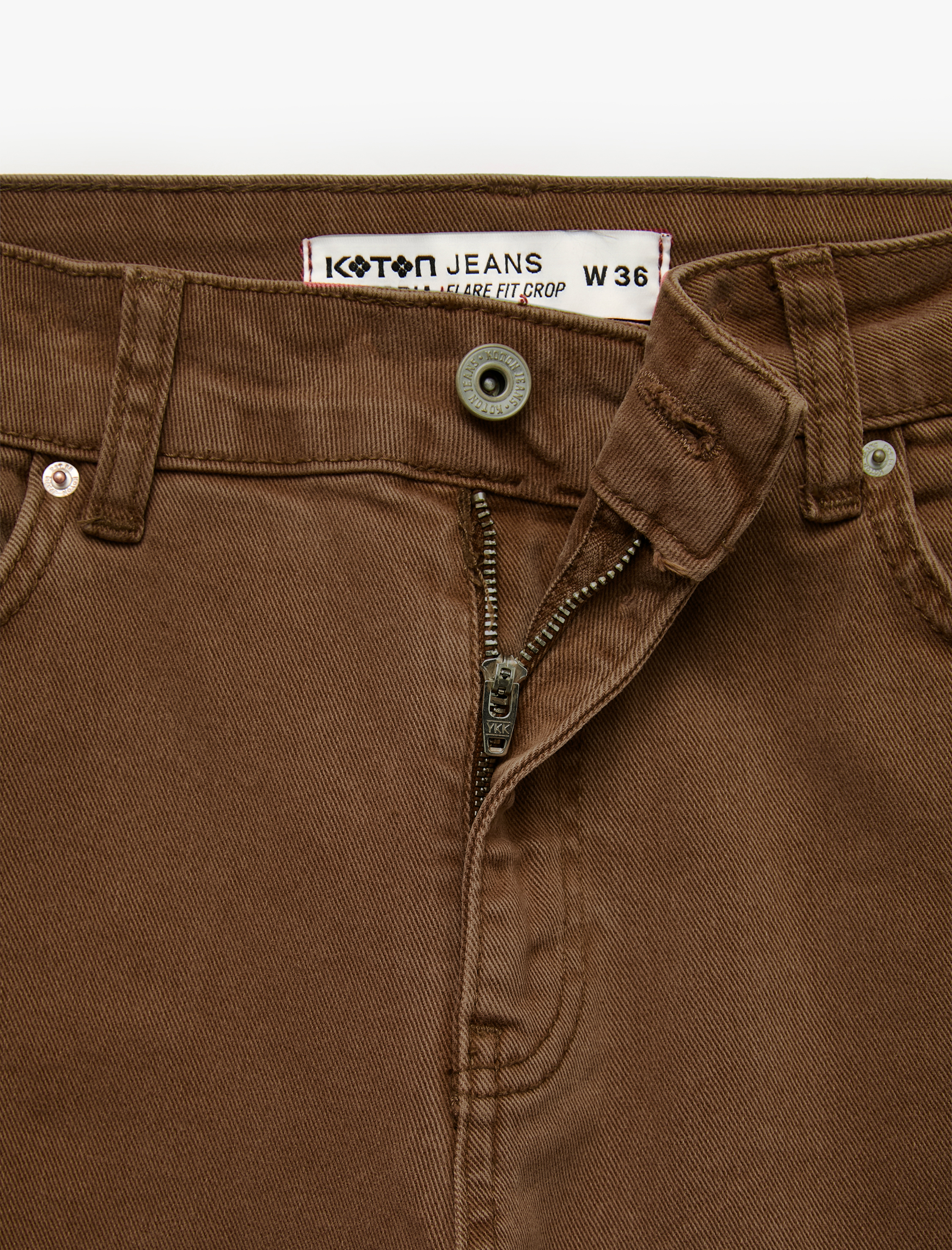   Pamuklu Dar Kalıp Düğmeli Cepli İspanyol Paça Crop Jean Pantolon -  Kick Flare Jeans