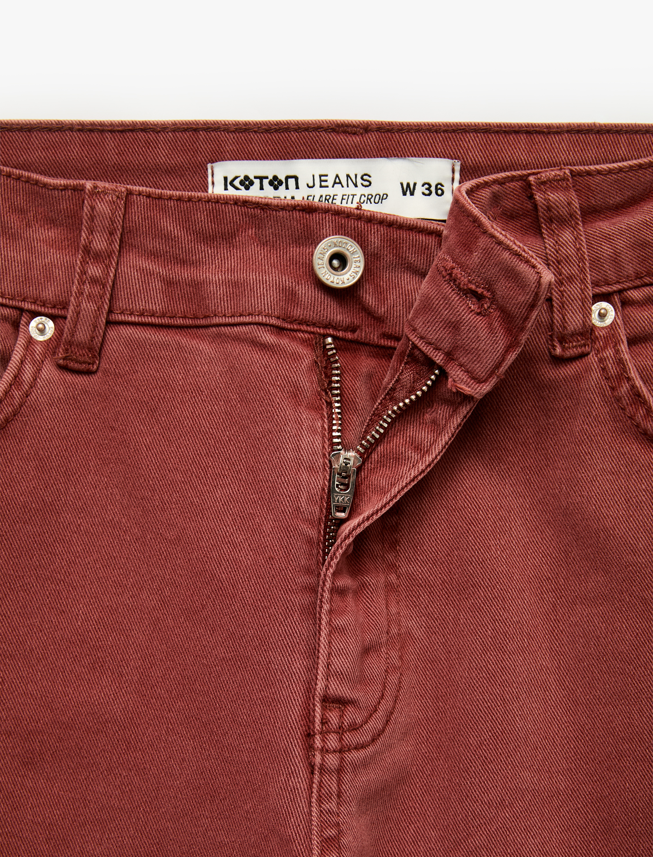   Pamuklu Dar Kalıp Düğmeli Cepli İspanyol Paça Crop Jean Pantolon -  Kick Flare Jeans