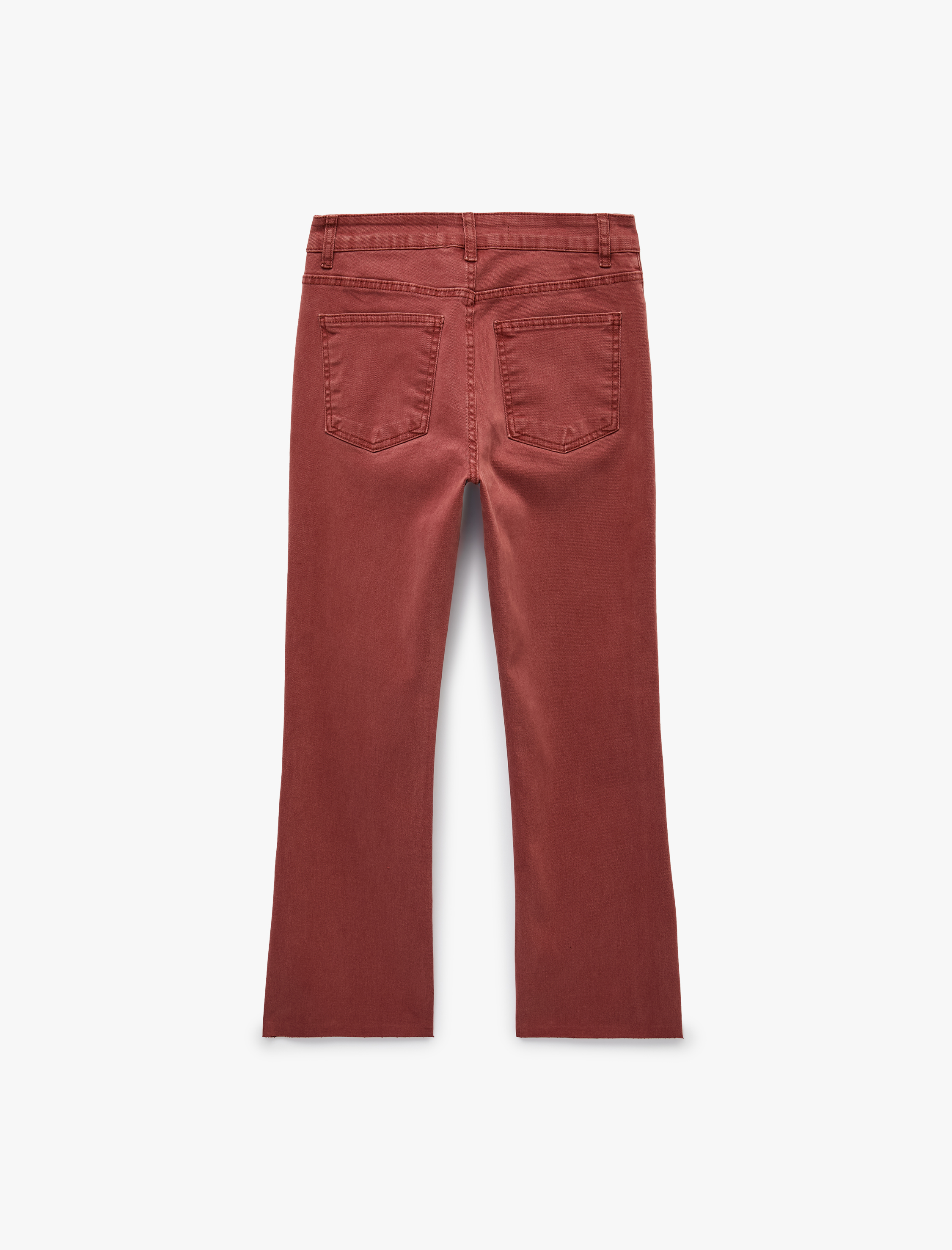   Pamuklu Dar Kalıp Düğmeli Cepli İspanyol Paça Crop Jean Pantolon -  Kick Flare Jeans