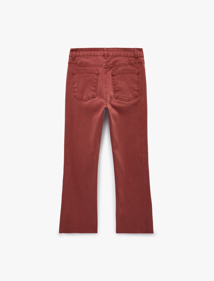  Pamuklu Dar Kalıp Düğmeli Cepli İspanyol Paça Crop Jean Pantolon -  Kick Flare Jeans