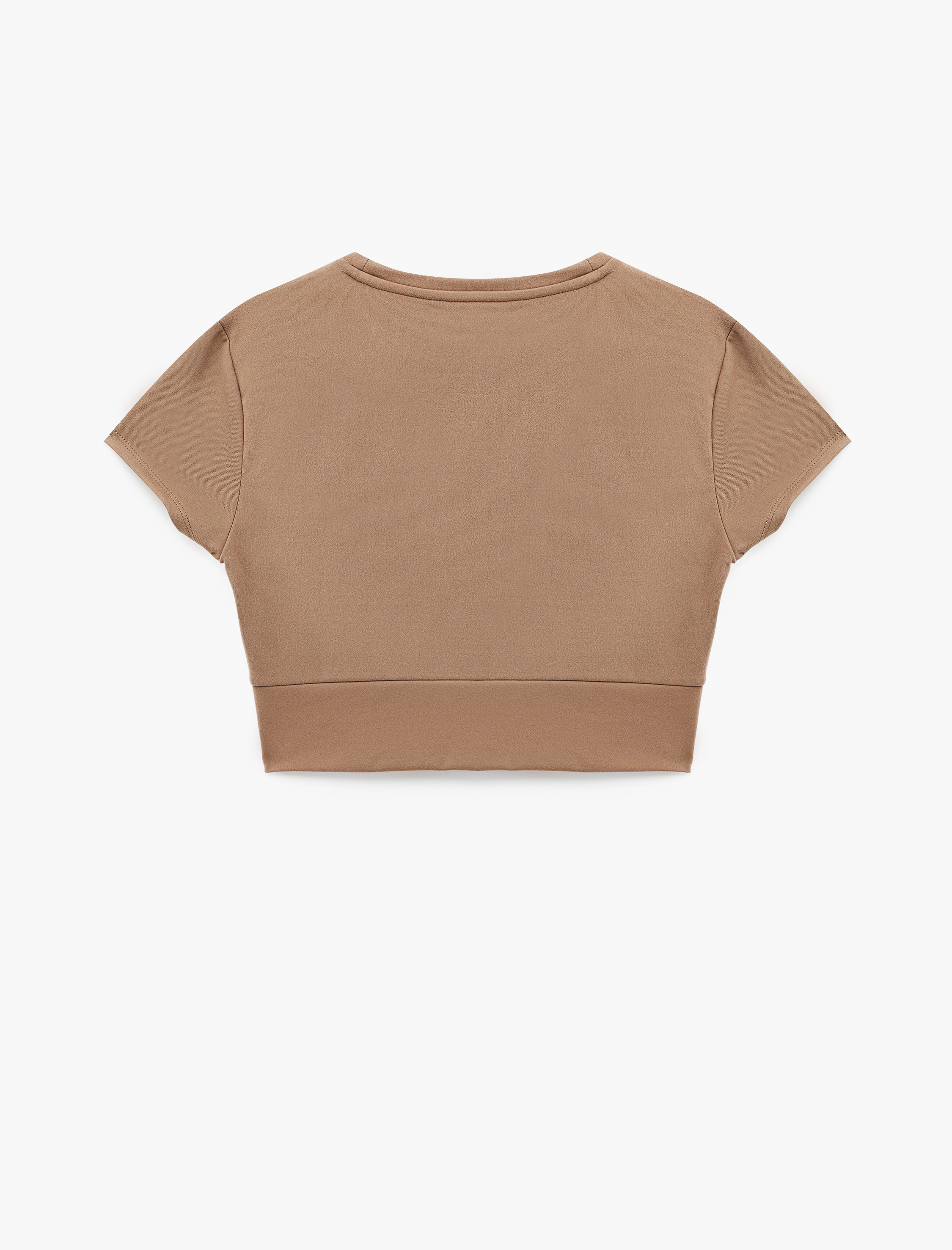   Asimetrik Kesim Slim Fit Bisiklet Yaka Kısa Kollu Spor Crop Tişört