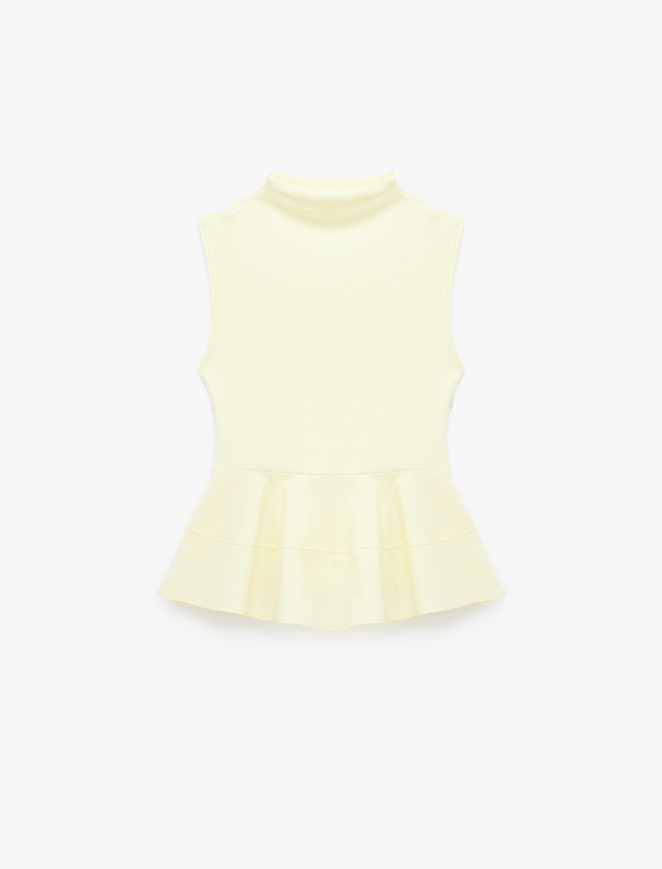  Pamuklu Slim Fit Kolsuz Dik Yaka Kaşkorse Peplum Bluz