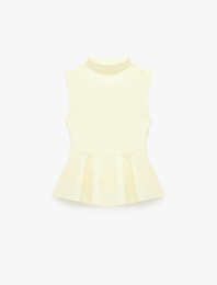 Pamuklu Slim Fit Kolsuz Dik Yaka Kaşkorse Peplum Bluz