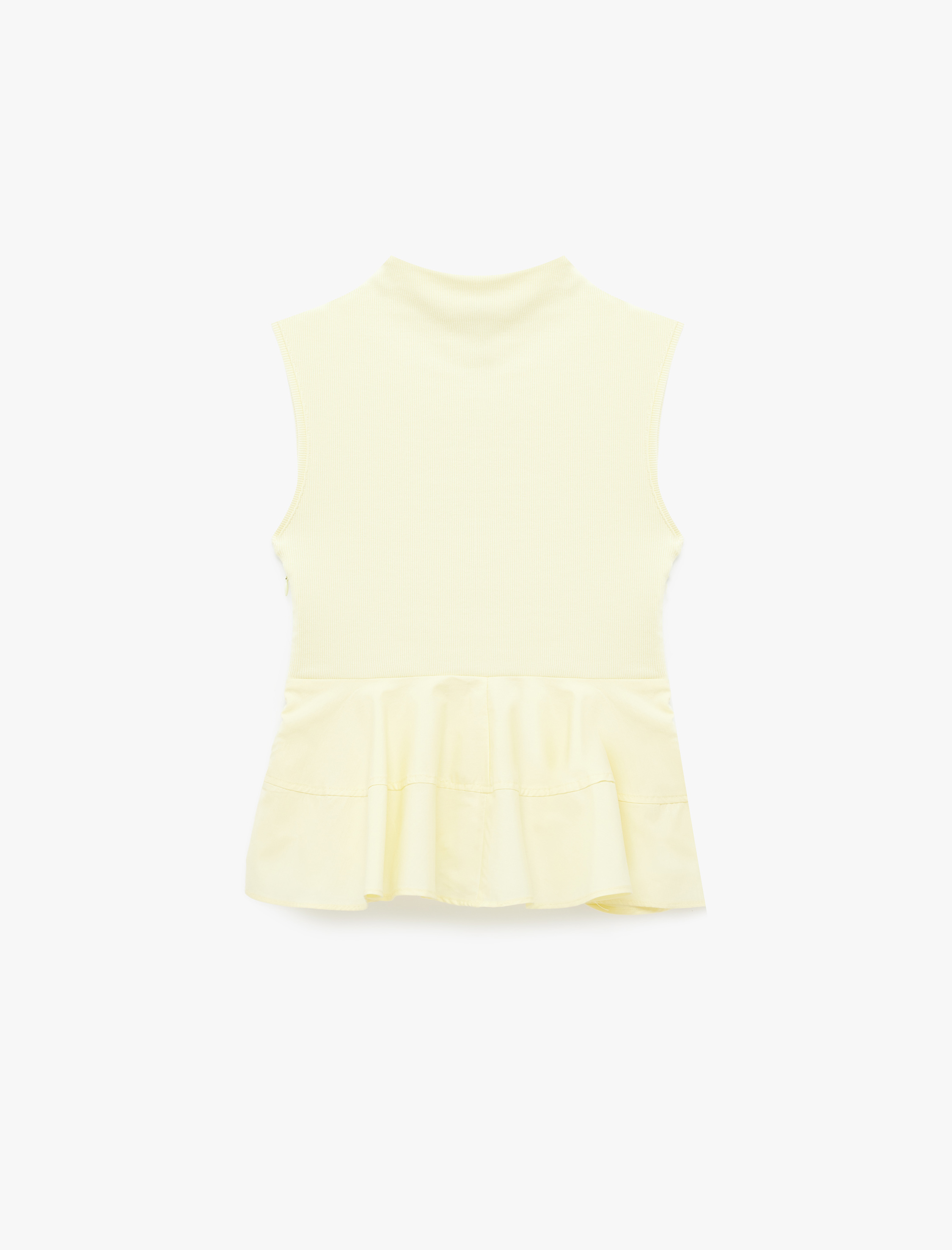   Pamuklu Slim Fit Kolsuz Dik Yaka Kaşkorse Peplum Bluz