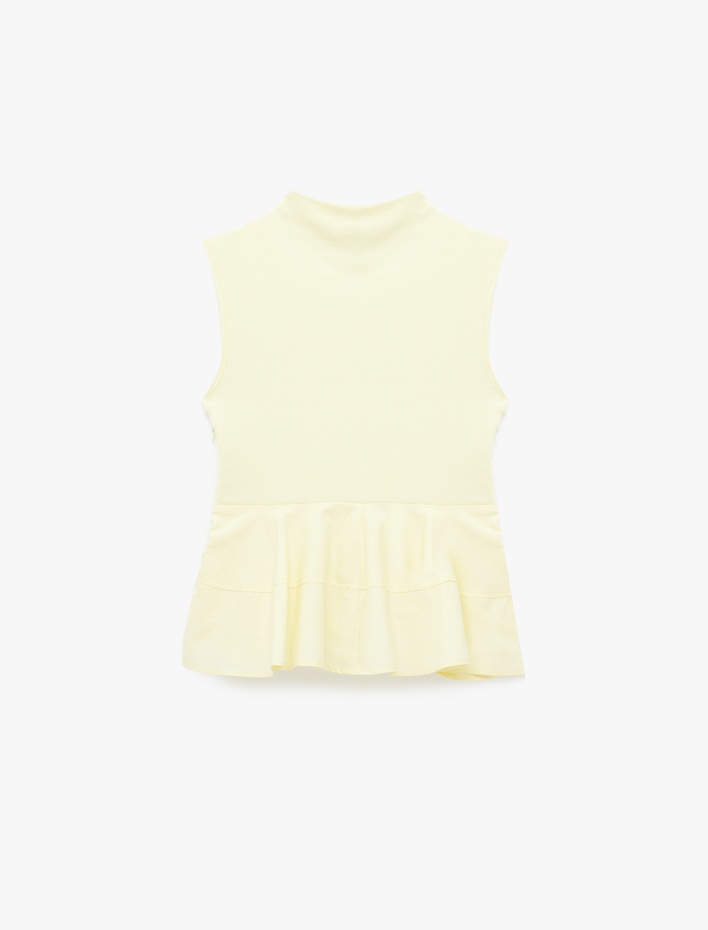  Pamuklu Slim Fit Kolsuz Dik Yaka Kaşkorse Peplum Bluz