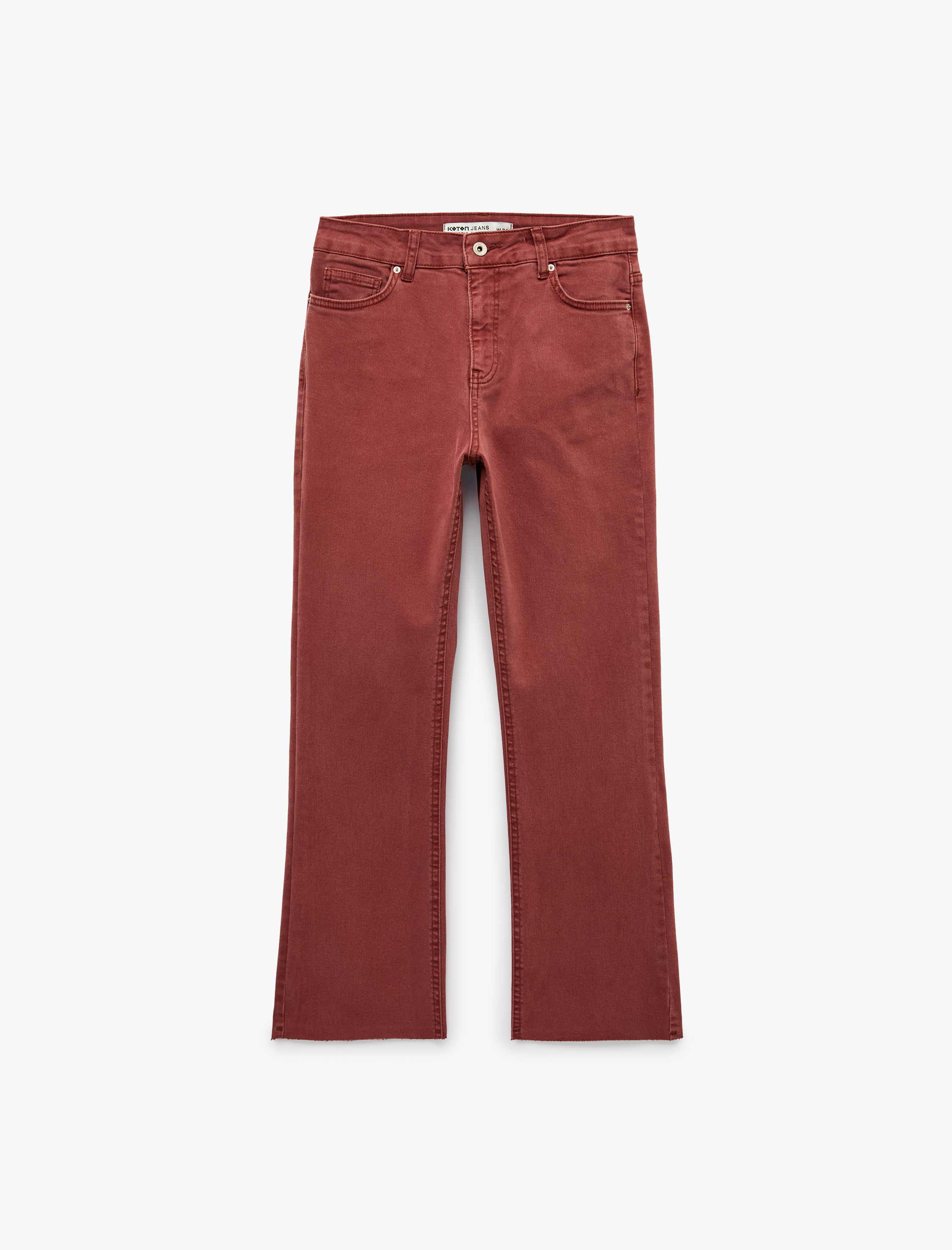   Pamuklu Dar Kalıp Düğmeli Cepli İspanyol Paça Crop Jean Pantolon -  Kick Flare Jeans