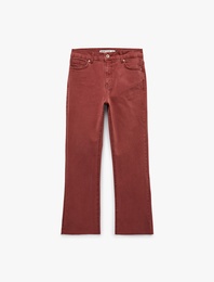 Pamuklu Dar Kalıp Düğmeli Cepli İspanyol Paça Crop Jean Pantolon -  Kick Flare Jeans