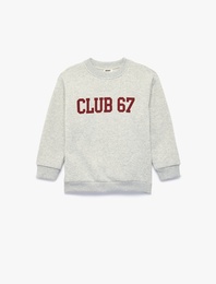 Baskılı Şardonlu Bisiklet Yaka Uzun Kollu Sweatshirt