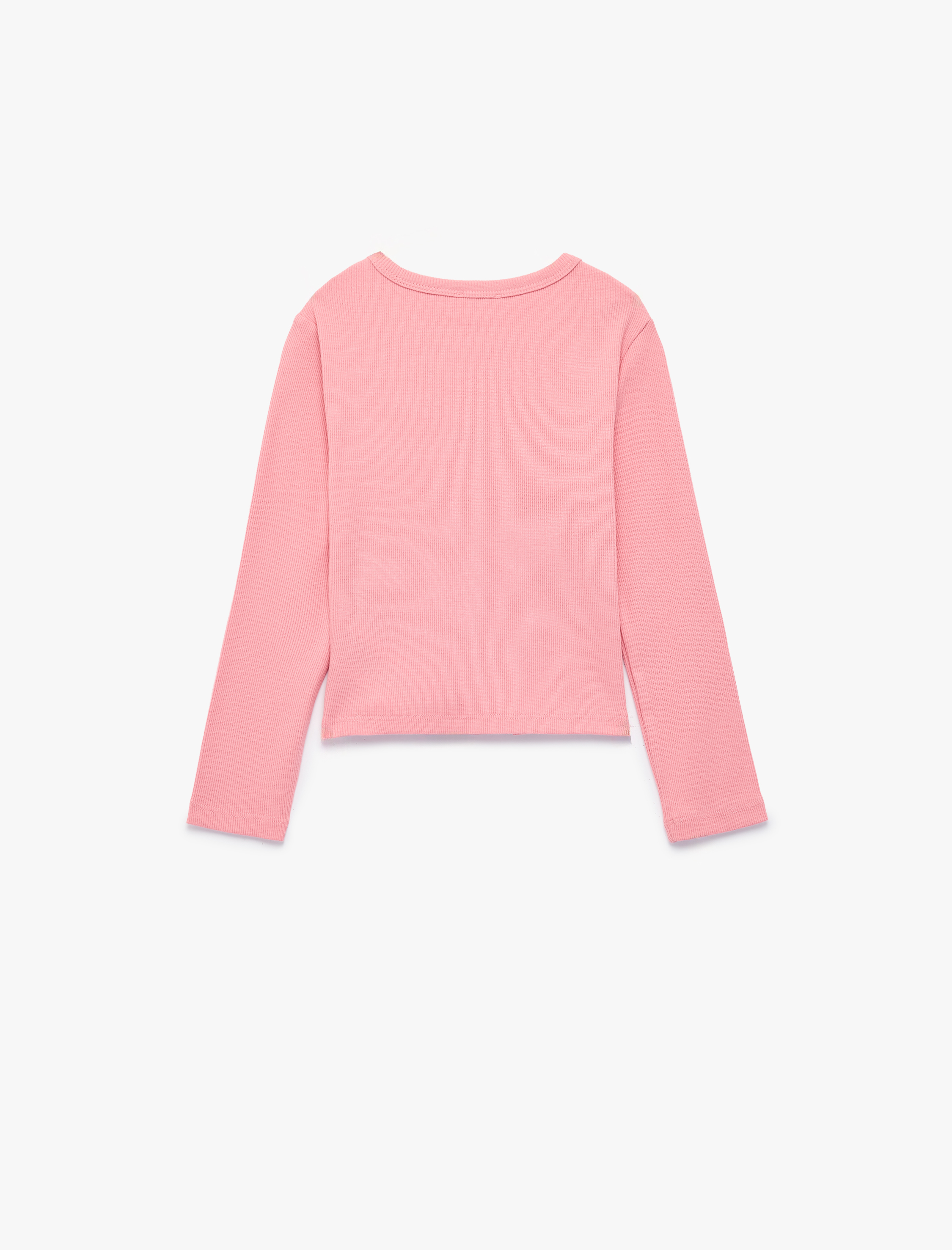  Kız Çocuk Kedi Nakışlı Slim Fit Pamuklu Kaşkorse Bisiklet Yaka Uzun Kollu Tişört