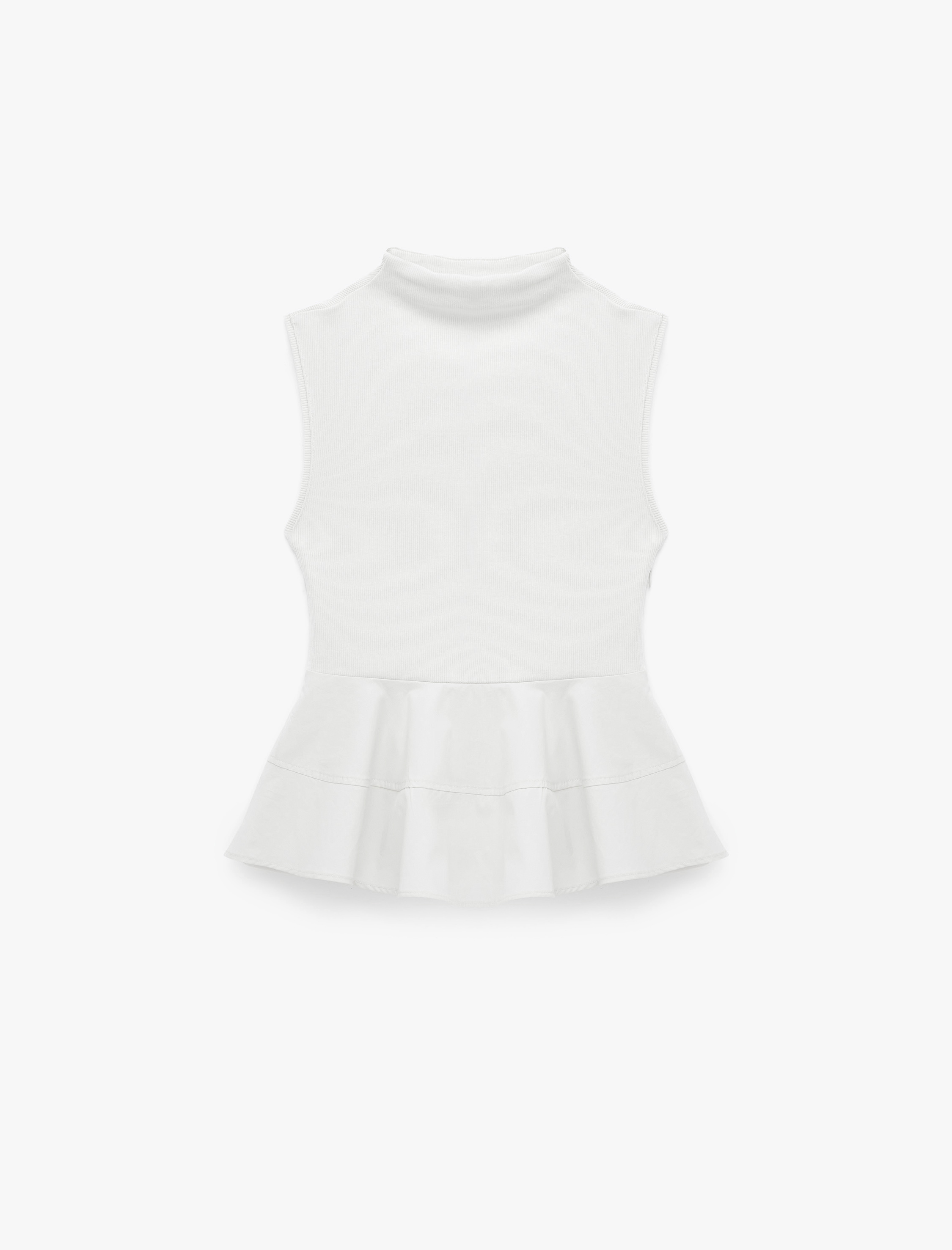   Pamuklu Slim Fit Kolsuz Dik Yaka Kaşkorse Peplum Bluz