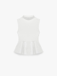 Pamuklu Slim Fit Kolsuz Dik Yaka Kaşkorse Peplum Bluz