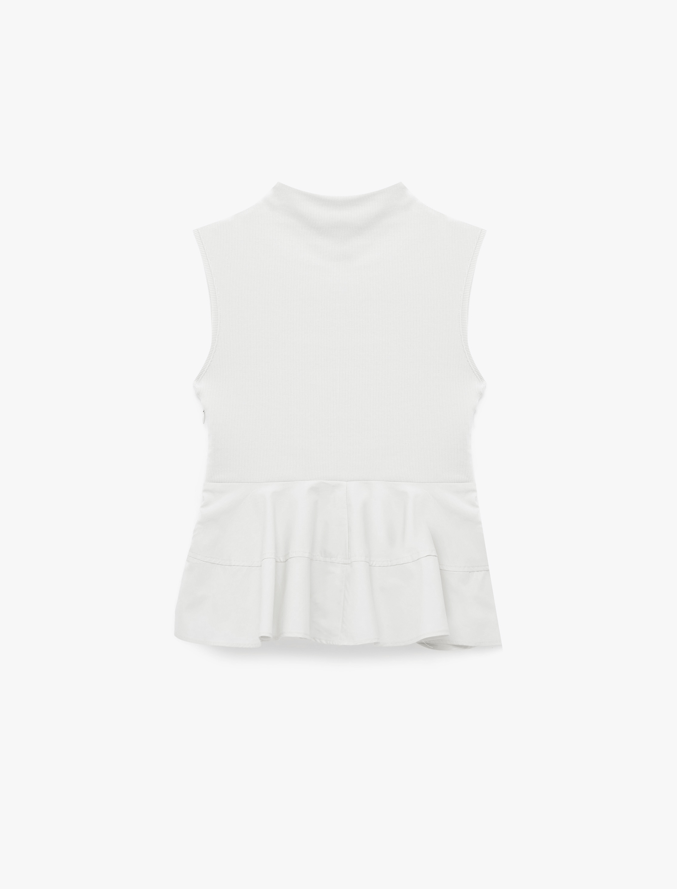   Pamuklu Slim Fit Kolsuz Dik Yaka Kaşkorse Peplum Bluz