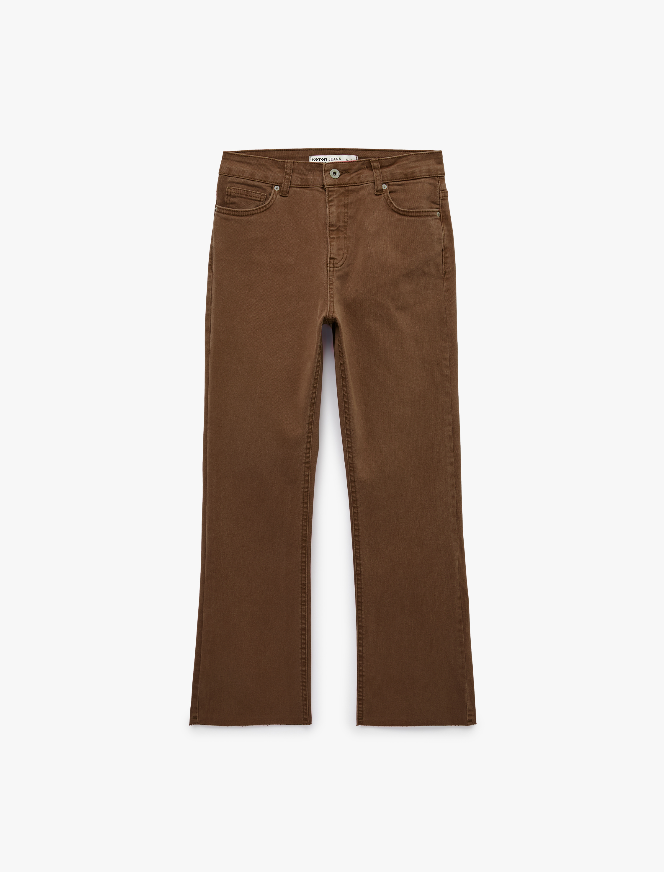  Pamuklu Dar Kalıp Düğmeli Cepli İspanyol Paça Crop Jean Pantolon -  Kick Flare Jeans