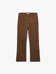 Pamuklu Dar Kalıp Düğmeli Cepli İspanyol Paça Crop Jean Pantolon -  Kick Flare Jeans