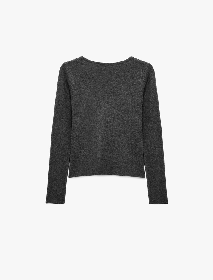  İkili Katmanlı Dantel Detaylı Slim Fit U Yaka Uzun Kollu Düğmeli Triko Hırka