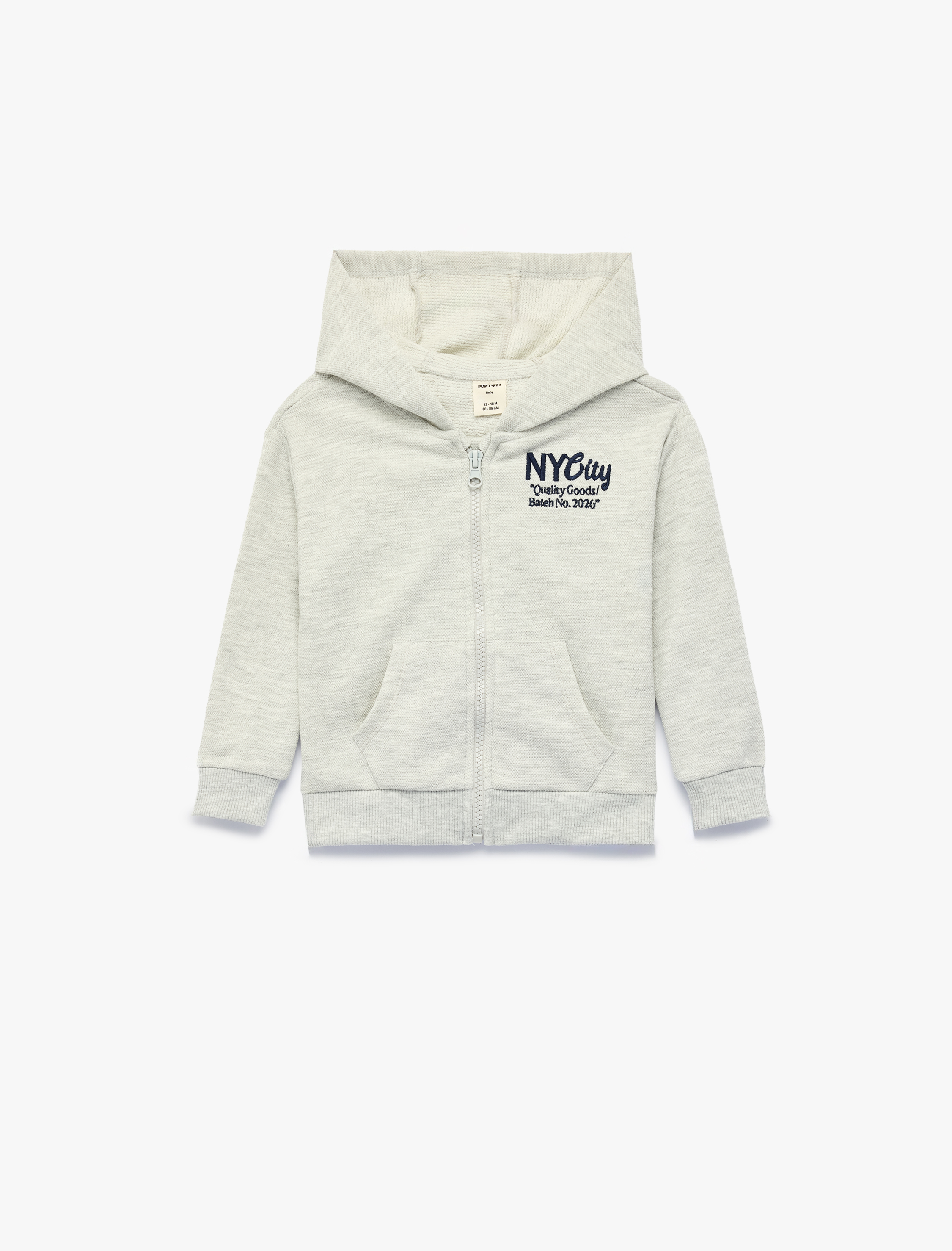  Erkek Bebek Nakış Detaylı Uzun Kollu Kapşonlu Fermuarlı Oversize Sweatshirt