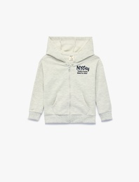 Nakış Detaylı Uzun Kollu Kapşonlu Fermuarlı Oversize Sweatshirt