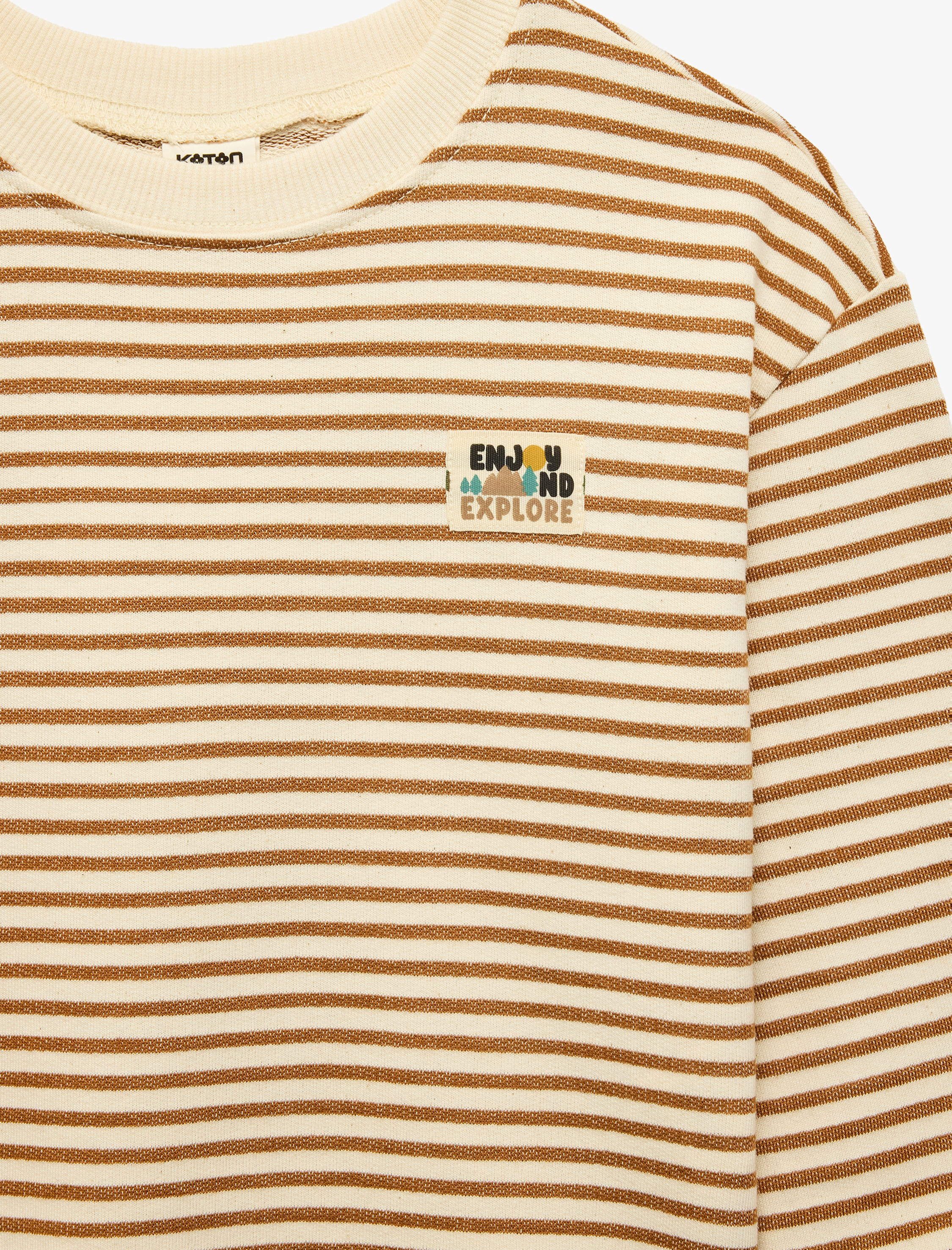  Erkek Bebek Pamuklu Uzun Kollu Bisiklet Yaka Çizgili Oversize Sweatshirt