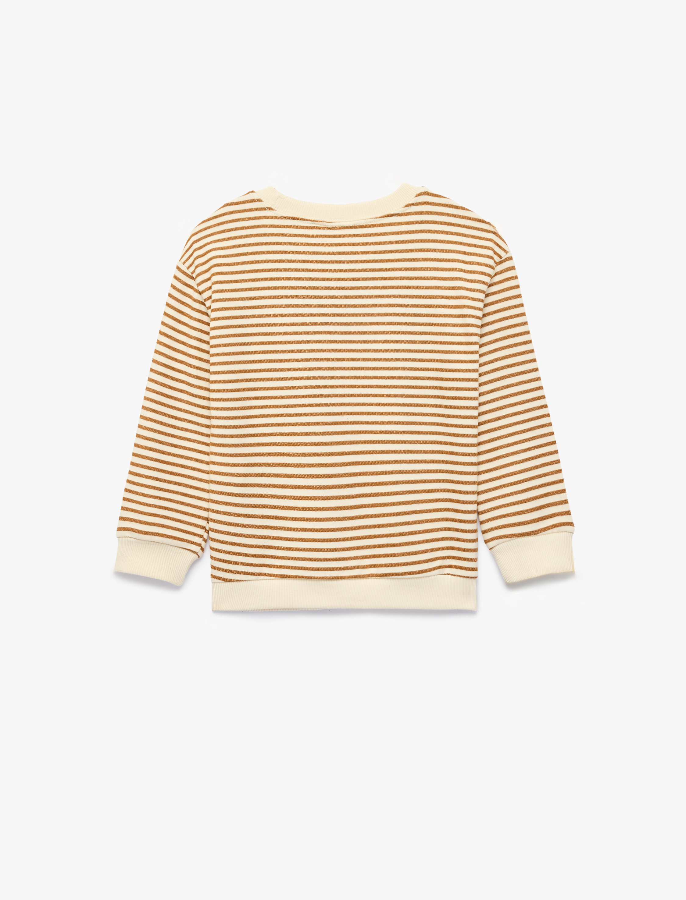  Erkek Bebek Pamuklu Uzun Kollu Bisiklet Yaka Çizgili Oversize Sweatshirt