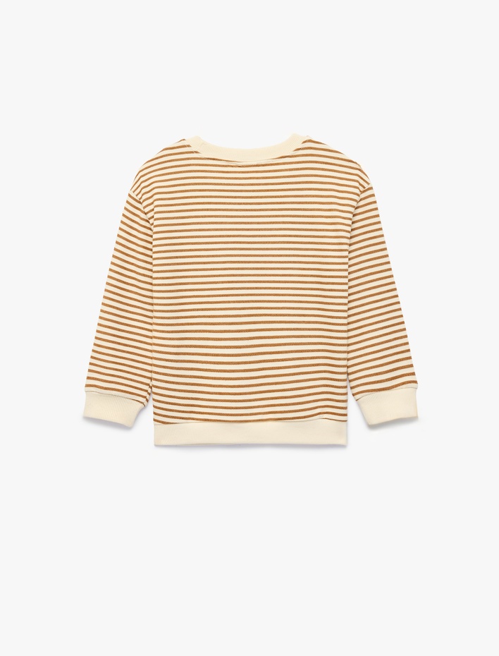 Erkek Bebek Pamuklu Uzun Kollu Bisiklet Yaka Çizgili Oversize Sweatshirt
