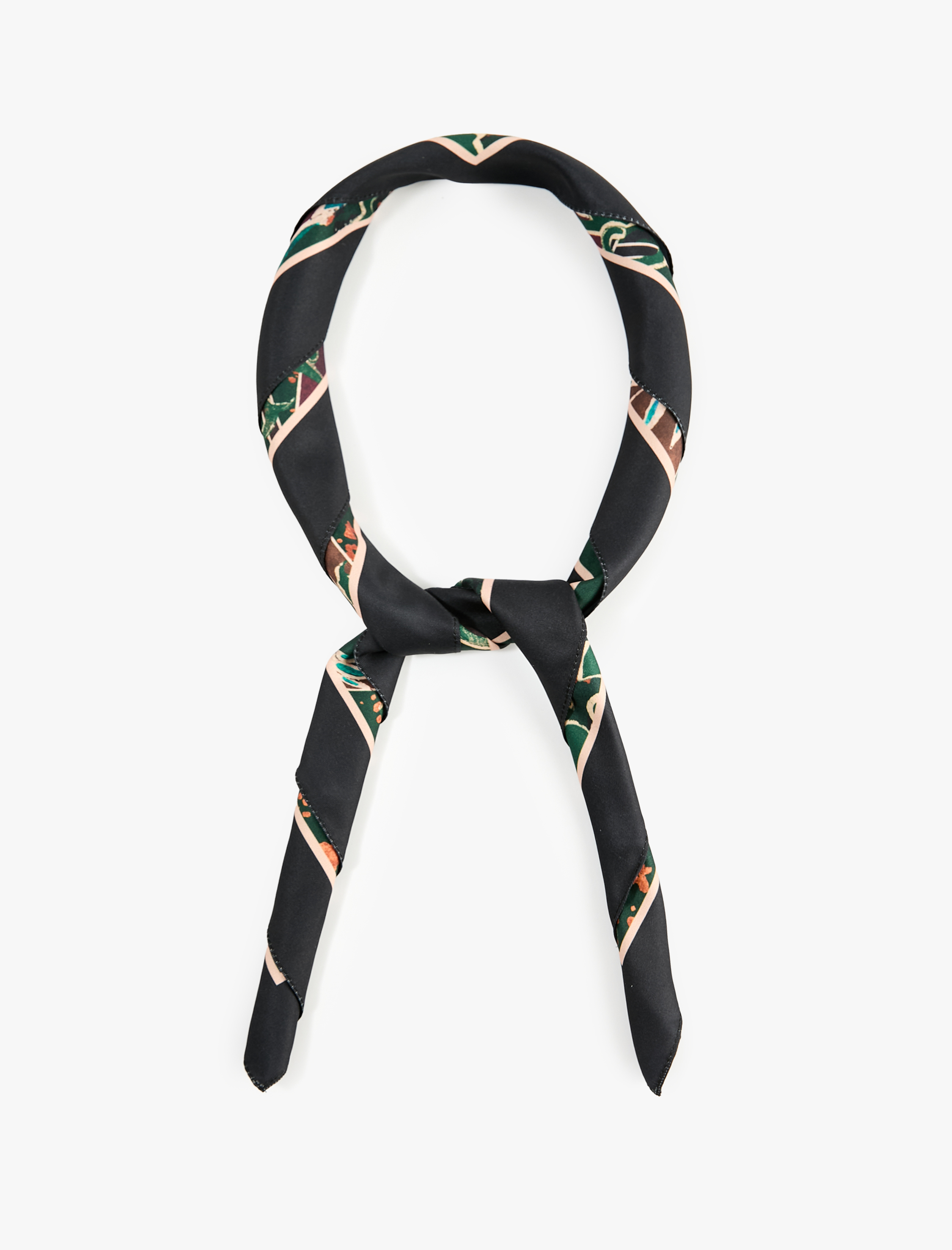 Kadın Geometrik ve Botanik Desenli Saten Kare Fular Bandana