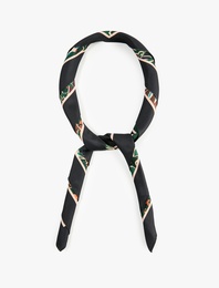 Geometrik ve Botanik Desenli Saten Kare Fular Bandana