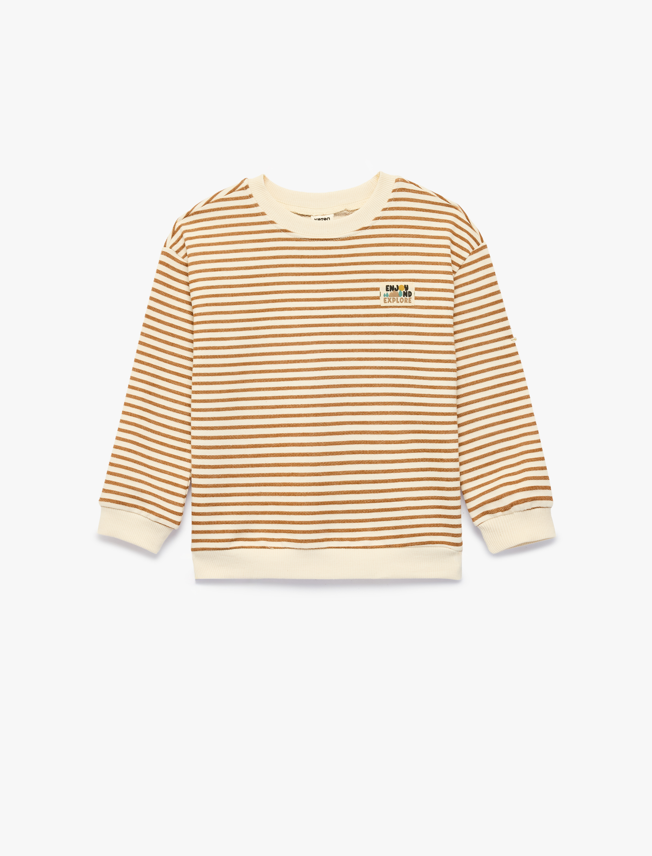  Erkek Bebek Pamuklu Uzun Kollu Bisiklet Yaka Çizgili Oversize Sweatshirt