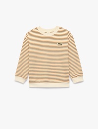 Pamuklu Uzun Kollu Bisiklet Yaka Çizgili Oversize Sweatshirt