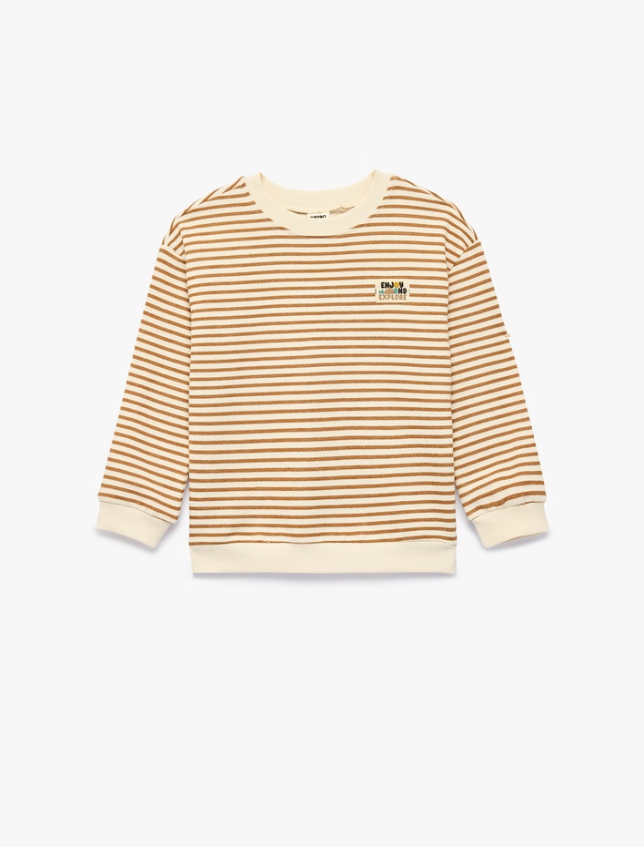Erkek Bebek Pamuklu Uzun Kollu Bisiklet Yaka Çizgili Oversize Sweatshirt