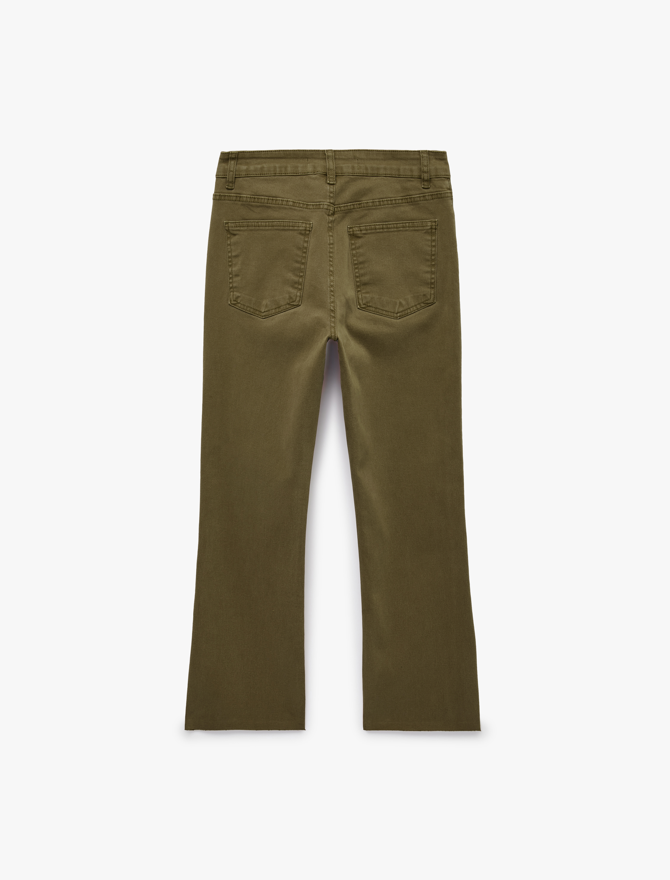   Pamuklu Dar Kalıp Düğmeli Cepli İspanyol Paça Crop Jean Pantolon -  Kick Flare Jeans