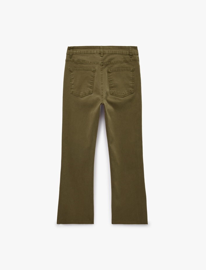  Pamuklu Dar Kalıp Düğmeli Cepli İspanyol Paça Crop Jean Pantolon -  Kick Flare Jeans