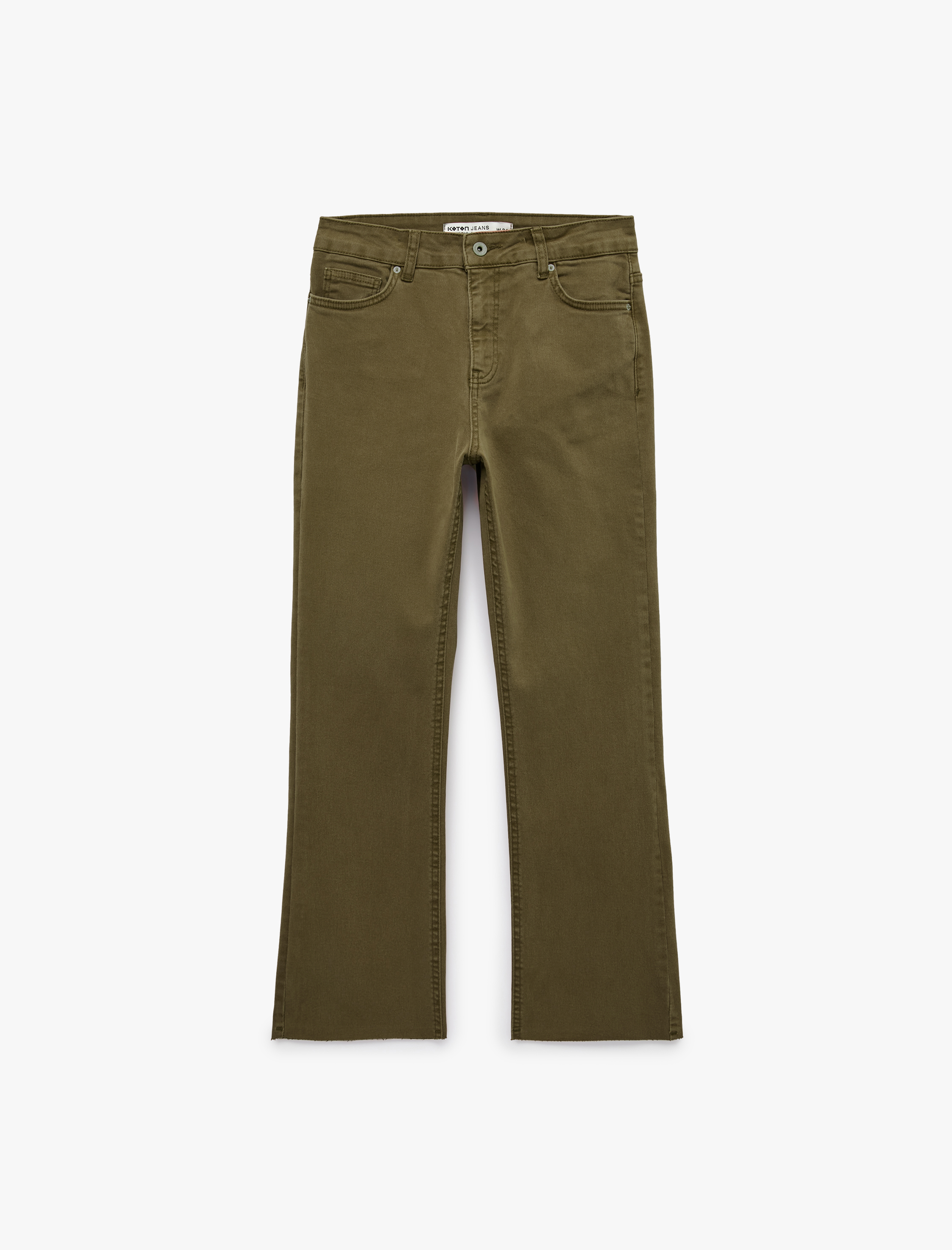   Pamuklu Dar Kalıp Düğmeli Cepli İspanyol Paça Crop Jean Pantolon -  Kick Flare Jeans