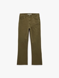 Pamuklu Dar Kalıp Düğmeli Cepli İspanyol Paça Crop Jean Pantolon -  Kick Flare Jeans