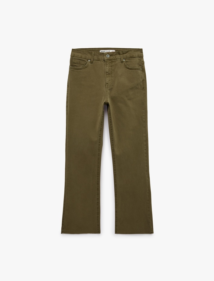  Pamuklu Dar Kalıp Düğmeli Cepli İspanyol Paça Crop Jean Pantolon -  Kick Flare Jeans