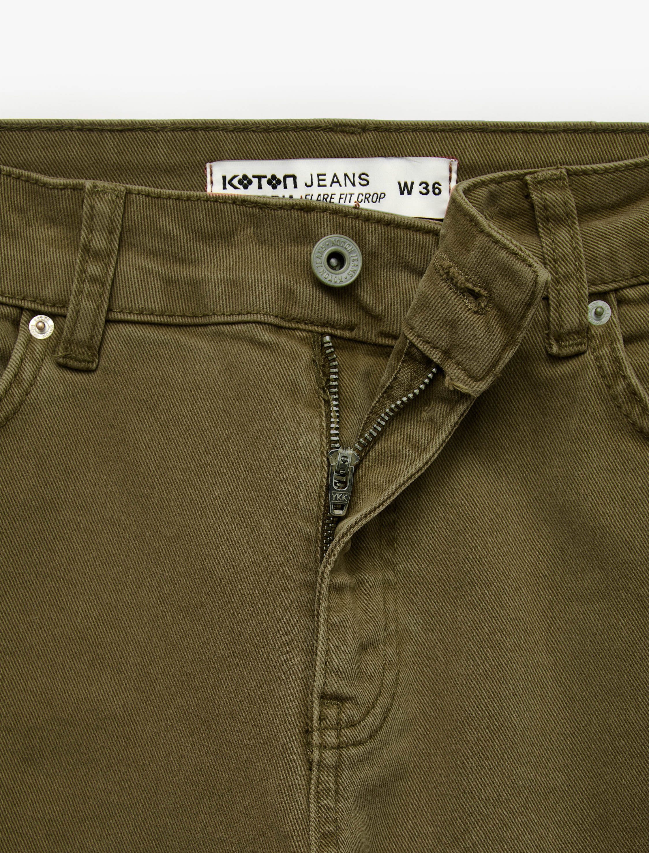   Pamuklu Dar Kalıp Düğmeli Cepli İspanyol Paça Crop Jean Pantolon -  Kick Flare Jeans