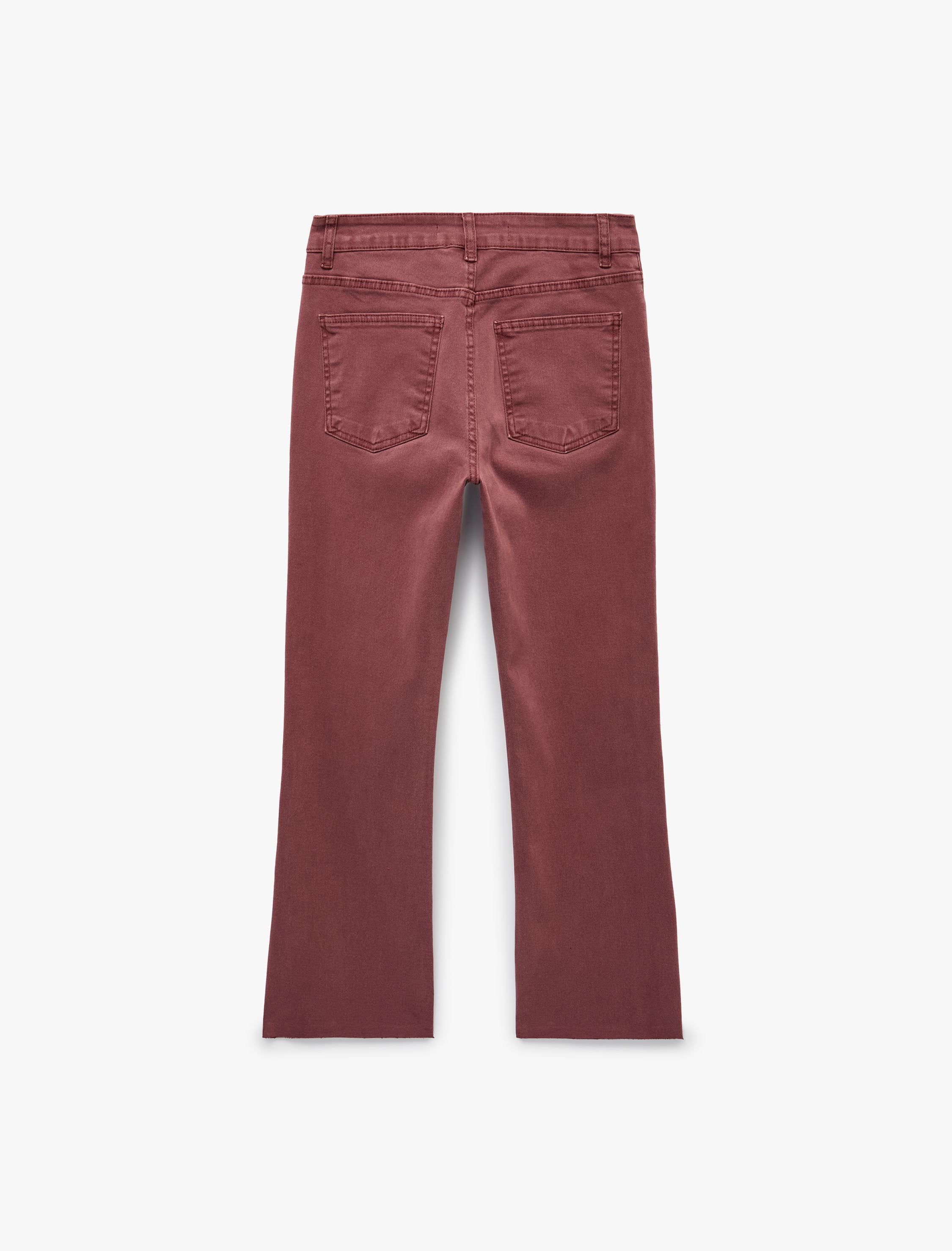   Pamuklu Dar Kalıp Düğmeli Cepli İspanyol Paça Crop Jean Pantolon -  Kick Flare Jeans