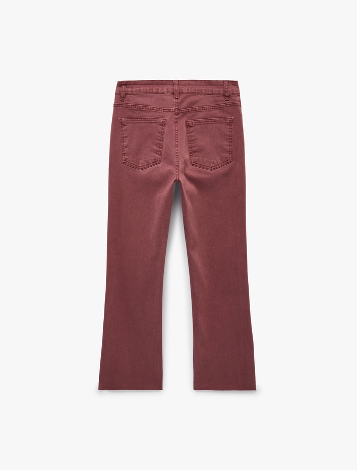  Pamuklu Dar Kalıp Düğmeli Cepli İspanyol Paça Crop Jean Pantolon -  Kick Flare Jeans