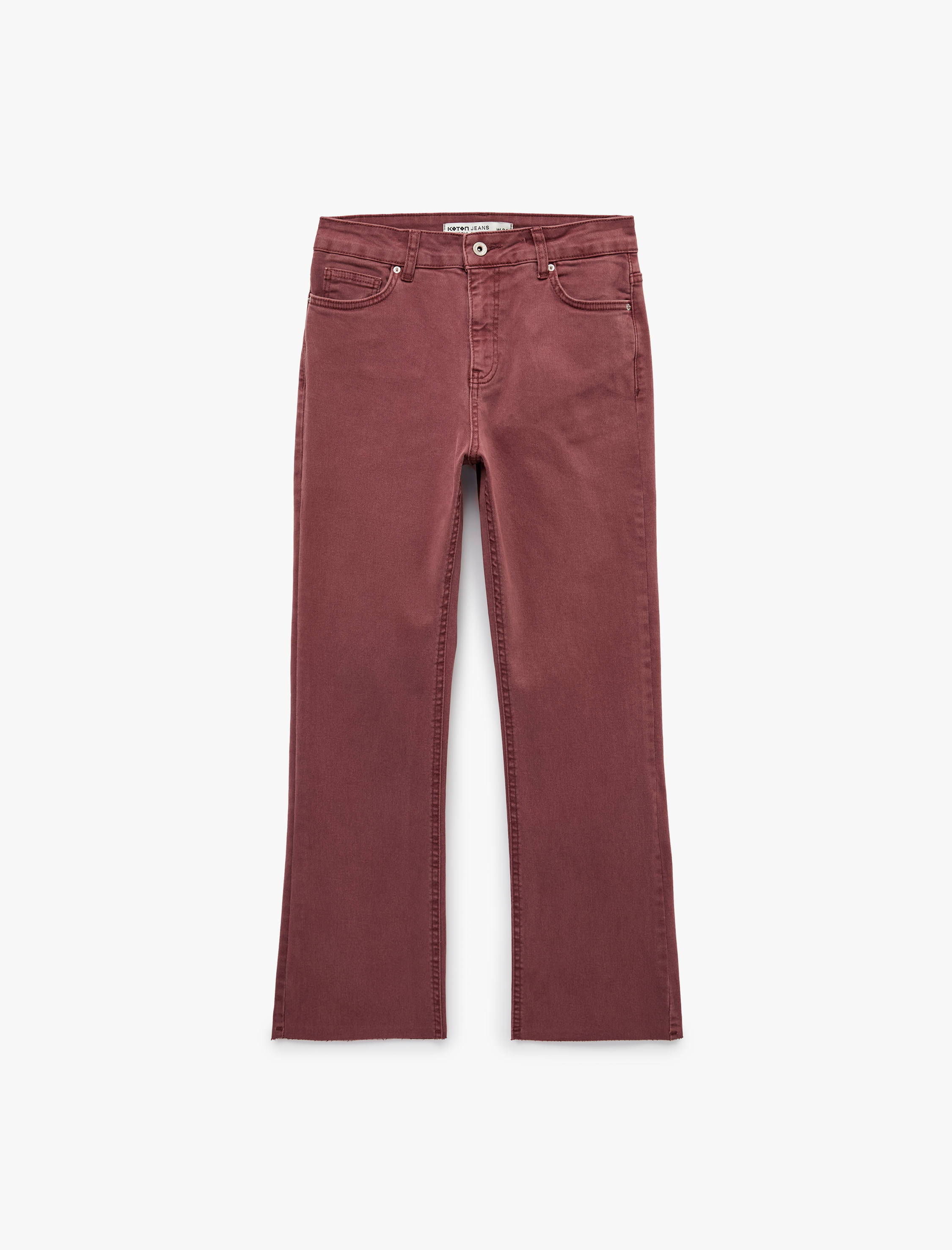   Pamuklu Dar Kalıp Düğmeli Cepli İspanyol Paça Crop Jean Pantolon -  Kick Flare Jeans