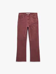 Pamuklu Dar Kalıp Düğmeli Cepli İspanyol Paça Crop Jean Pantolon -  Kick Flare Jeans